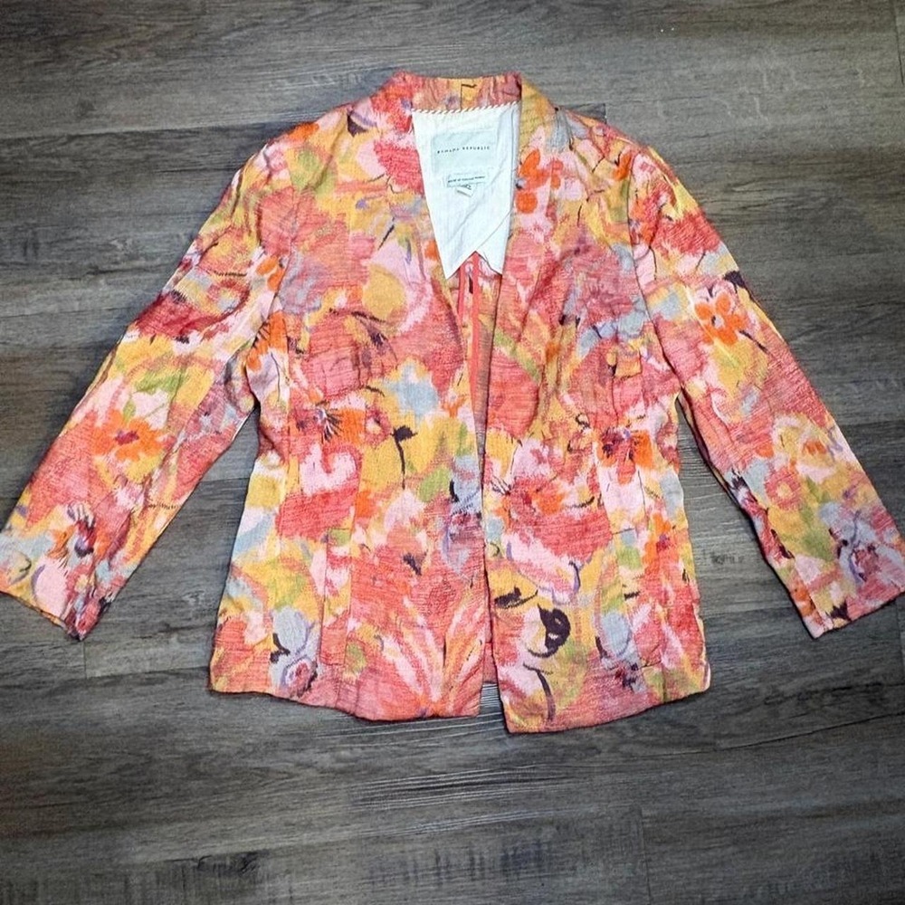 Banana Republic Floral Linen Blend Cropped Colorful Blazer Jacket Size small